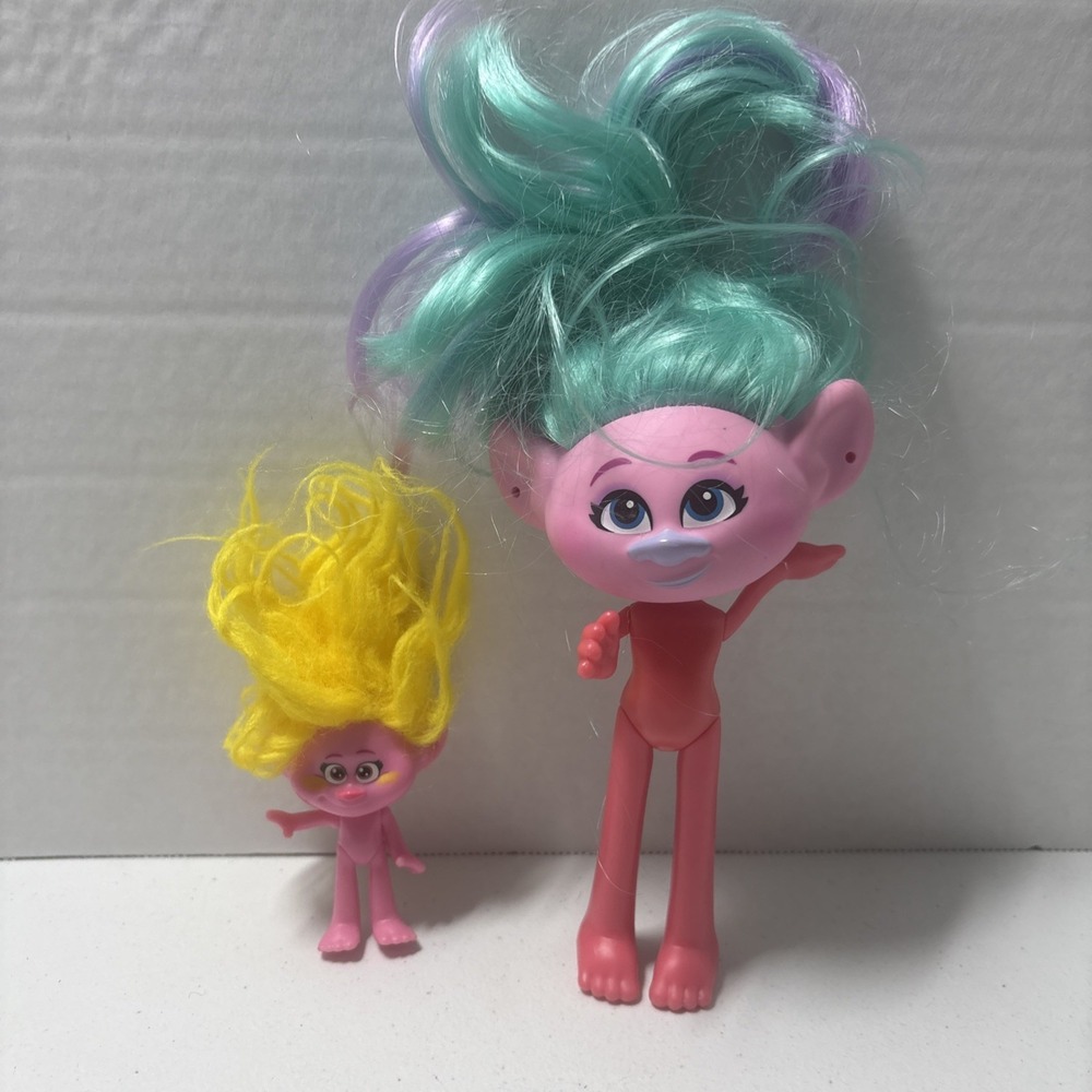 Dreamworks Trolls Lot Of 2 Satin & Chenille(?) Dolls Only EUC